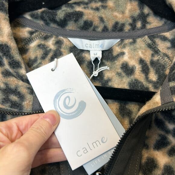 Calme Johnny Was Jacket Coat Half Zip Fleece Pullover Sweater Animal Print NWT M - Picture 6 of 9